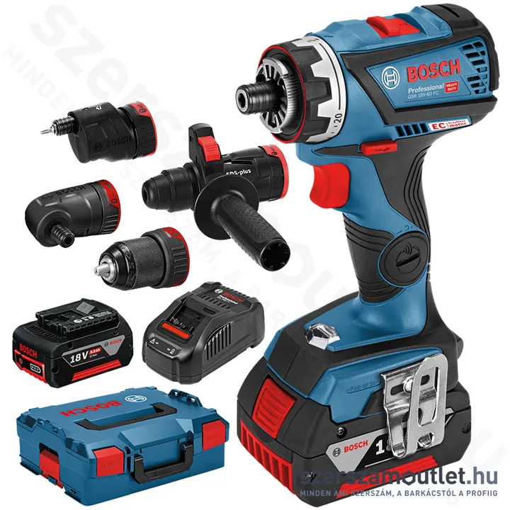 BOSCH GSR 18V-60 FC Akkus fúró-csavarbehajtó szénkefementes, L-Boxxban, adapterekkel (2x5,0Ah/18V)