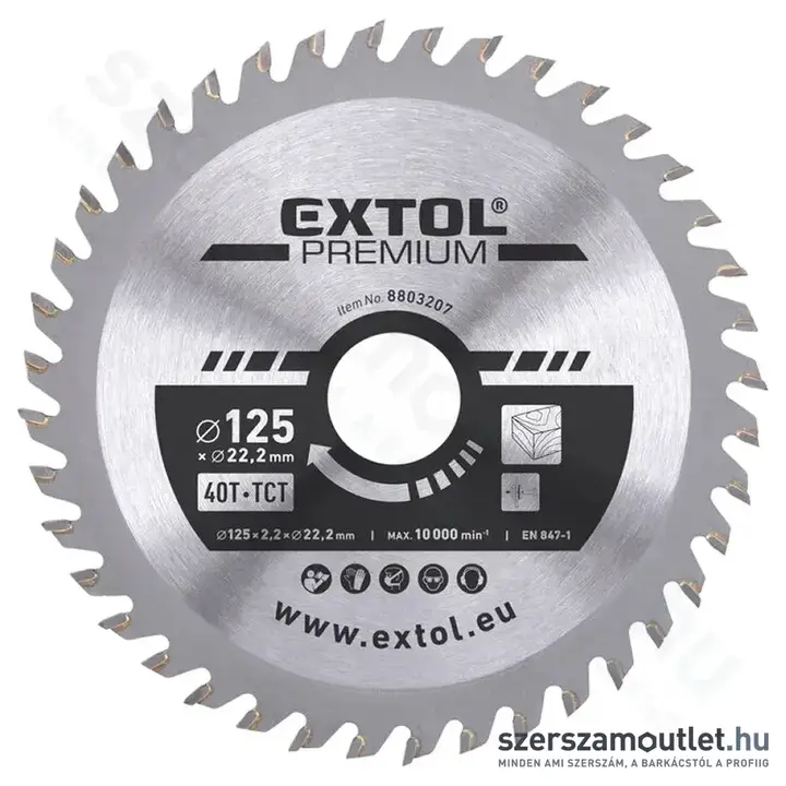 EXTOL Körfűrészlap, keményfémlapkás 125x22,2mm T40