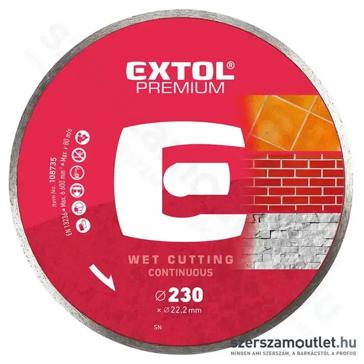 EXTOL Gyémánttárcsa folytonos élű 230mm