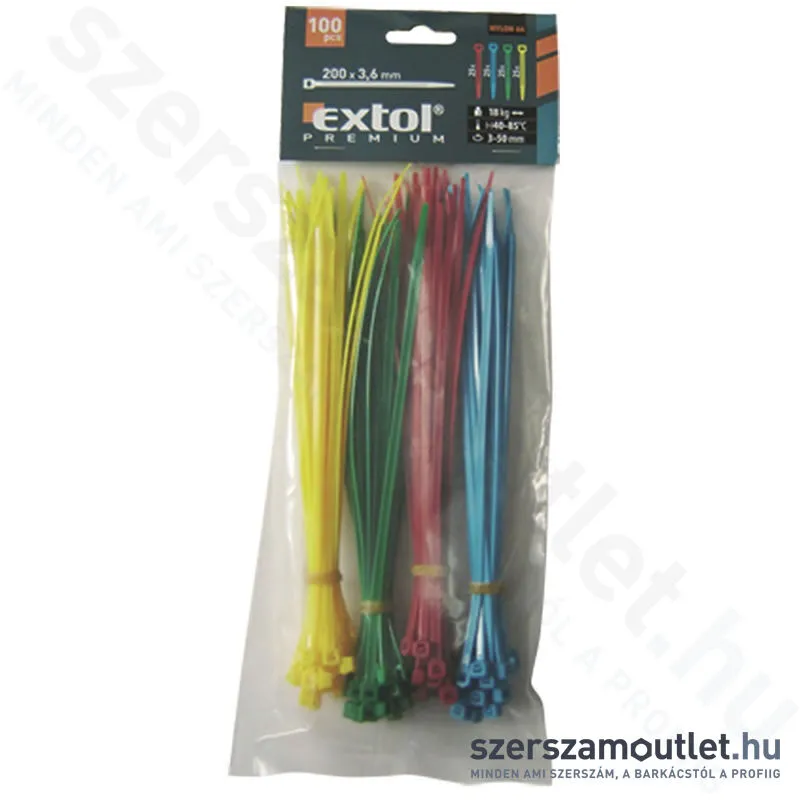 EXTOL Kábelkötegelő 4 színű, 3,6x200mm (100db)