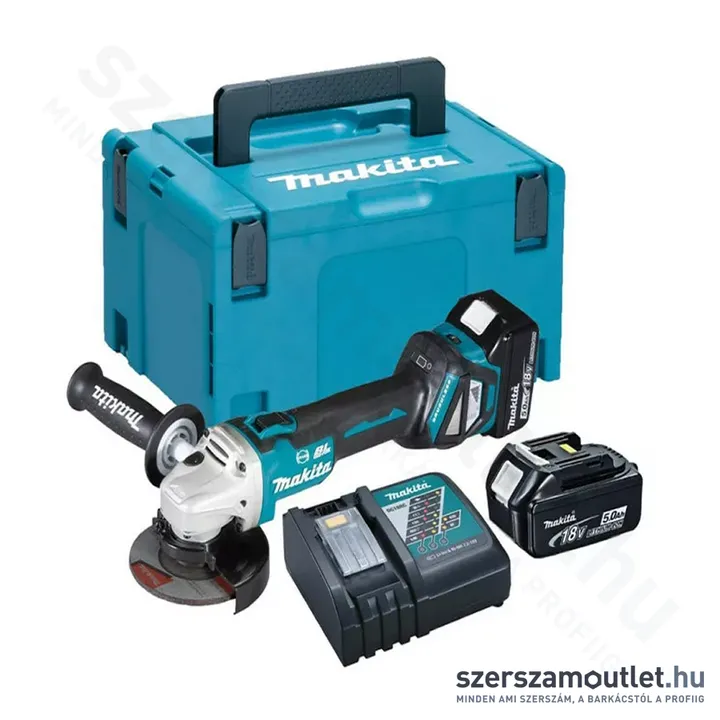 MAKITA DGA513RTJ Akkus szénkefementes fordulatszabályzós sarokcsiszoló 125mm (2x5,0Ah/18V)