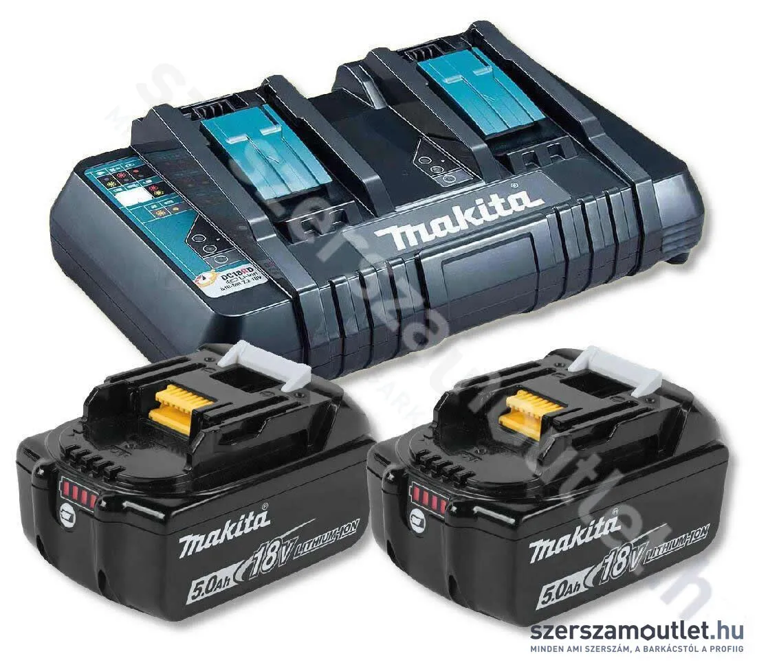 MAKITA 2db BL1850 akkumulátor + DC18RD Dupla töltő csomag (18V Li-ion 2x5,0Ah) (eredeti)