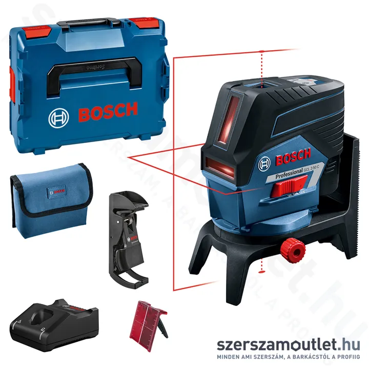 BOSCH GCL 2-50 C Vonal és pontlézer PIROS, L-Boxxban (2 vonal /2 pont) (1x2,0Ah/12V)