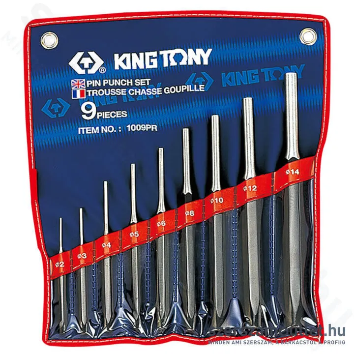 KINGTONY Csapszeg kiütő készlet 9 részes (2-14mm) (1009PR)