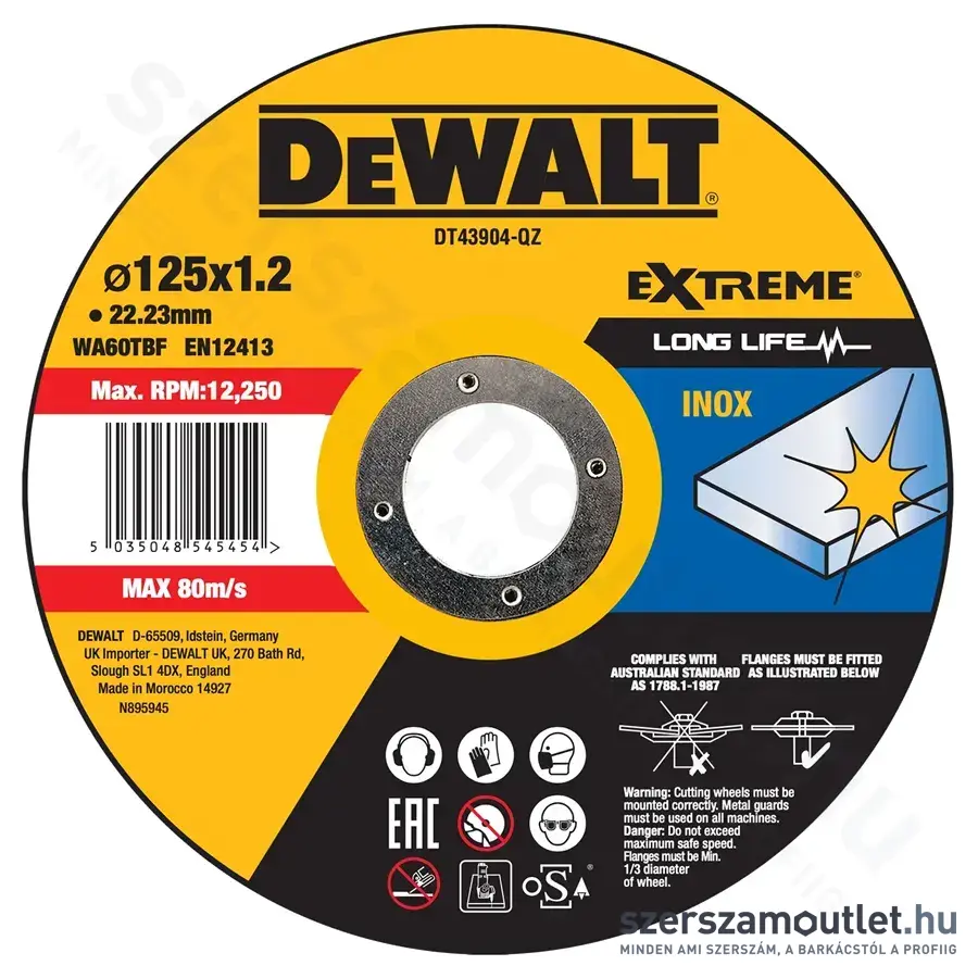 DEWALT DT43904-QZ FAST CUT INOX Vágókorong 125x1,2x22,23mm