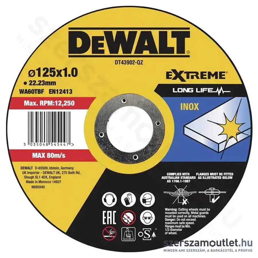 DEWALT DT43902-QZ FAST CUT INOX Vágókorong 125x1,0x22,23mm