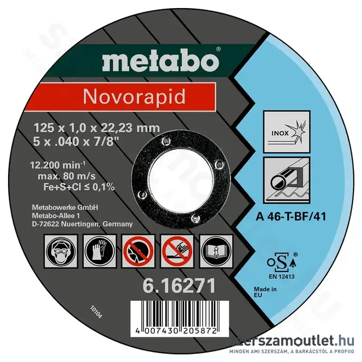 METABO NOVORAPID Vágókorong INOX, TF 41 125x1,0x22,23mm (616904000/616271000)