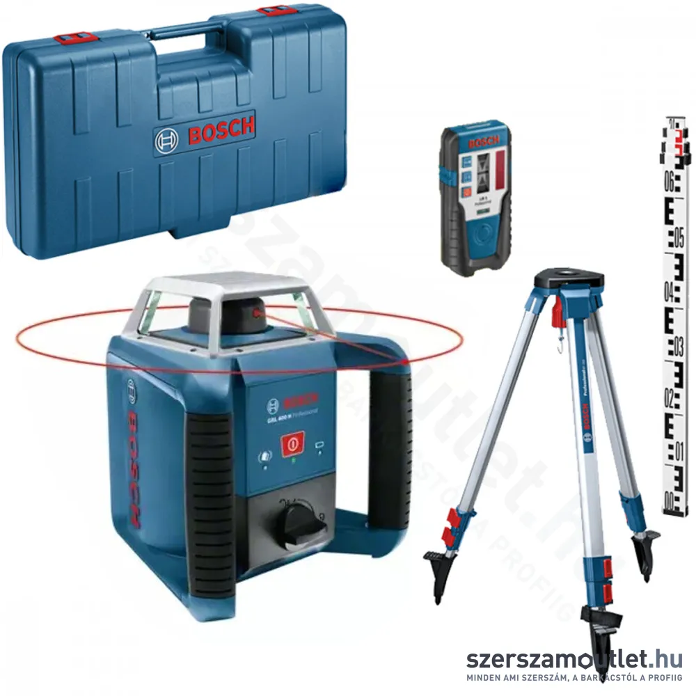BOSCH GRL 400 H Forgólézer + BT 152 állvány + GR 2400 mérőléc + koffer (PIROS) (06159940JY)