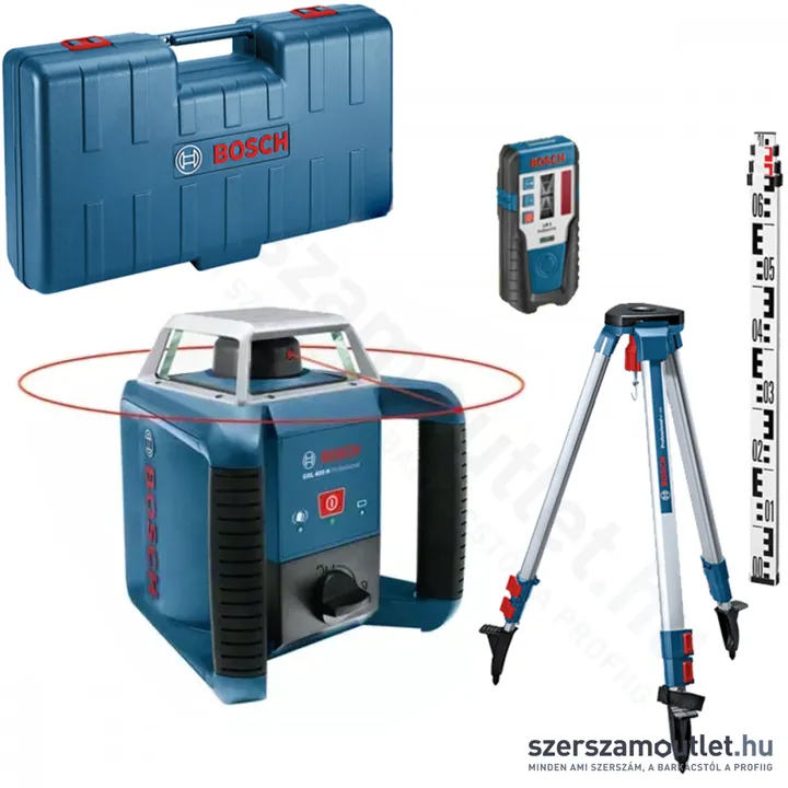 BOSCH GRL 400 H Forgólézer + BT 152 állvány + GR 2400 mérőléc + koffer (PIROS) (06159940JY)