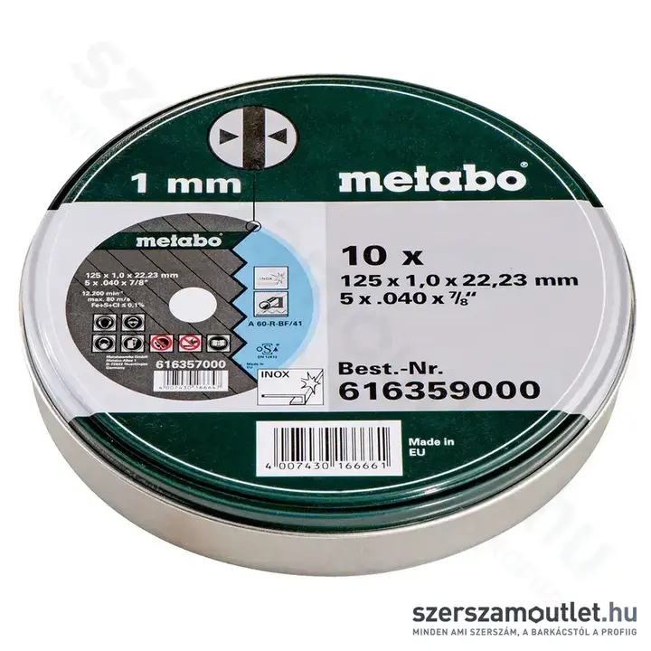 METABO SP Darabolótárcsa INOX, TF 41 125x1,0x22,23mm (10db/csomag) (616359000)