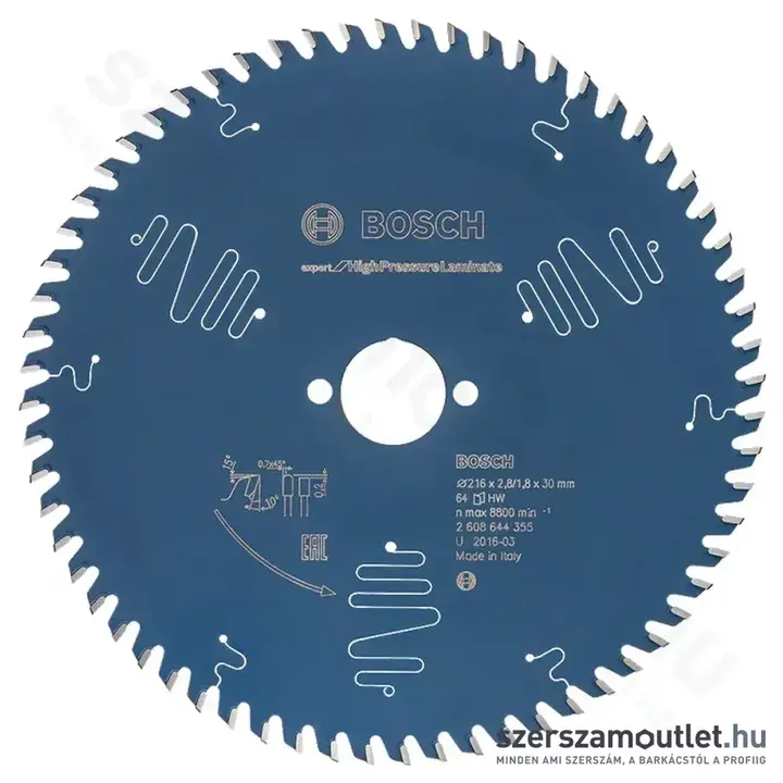 BOSCH Expert for High Pressure Laminate körfűrésztárcsa (216x30x2,8 mm) 64 fog