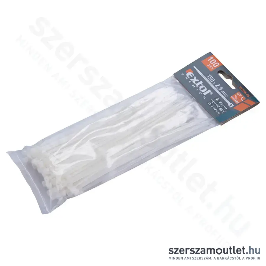 EXTOL Kábelkötegelő, fehér 2,5x150mm (100db)