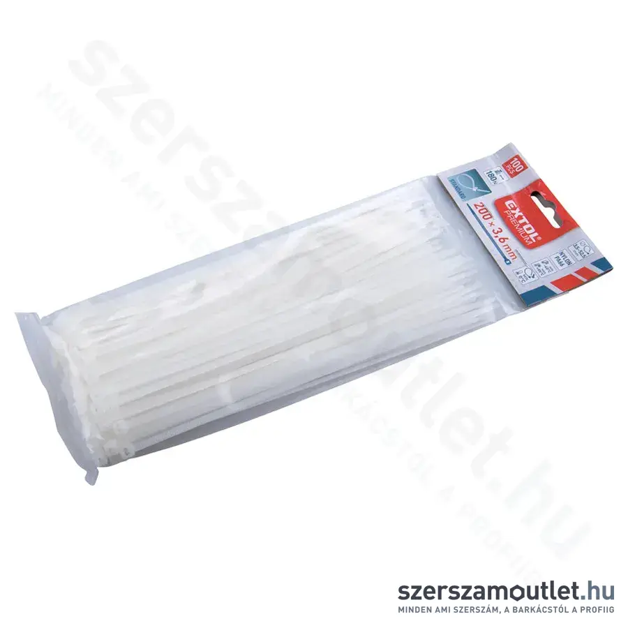 EXTOL Kábelkötegelő, fehér 3,6x200mm (100db)