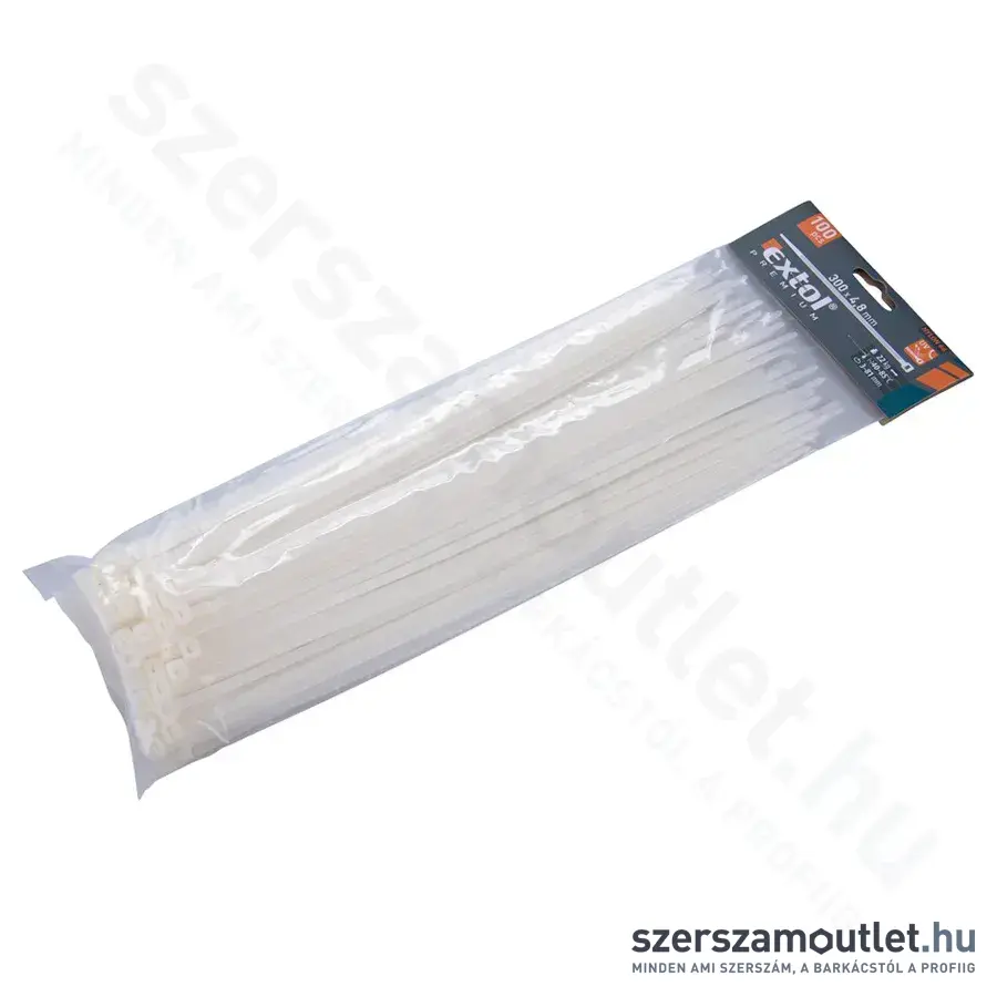 EXTOL Kábelkötegelő, fehér 4,8x300mm (100db)