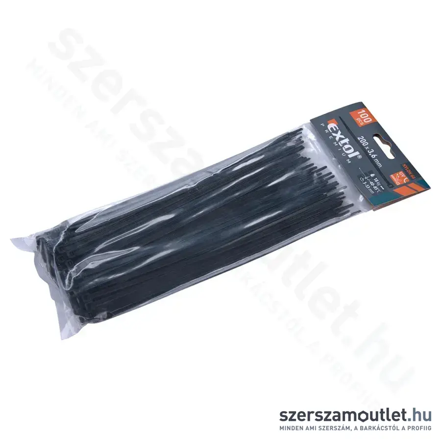 EXTOL Kábelkötegelő, fekete 3,6x200mm (100db)