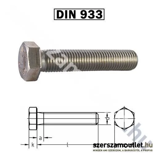 KOELNER HLF TM metrikus csavar M6x16mm Horg. DIN 933 8.8 /20db