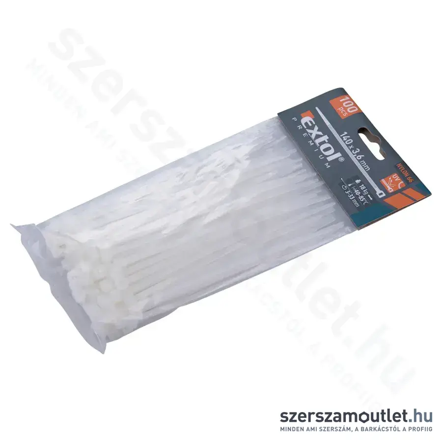 EXTOL Kábelkötegelő, fehér 3,6x140mm (100db)
