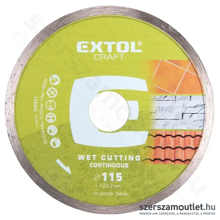 EXTOL Gyémánttárcsa csempevágáshoz (sima) 115x2,0x22,2mm