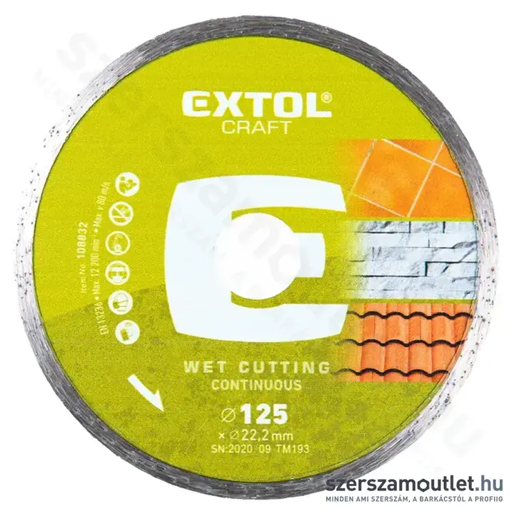 EXTOL Gyémánttárcsa csempevágáshoz (sima) 125x2,2x22,2mm