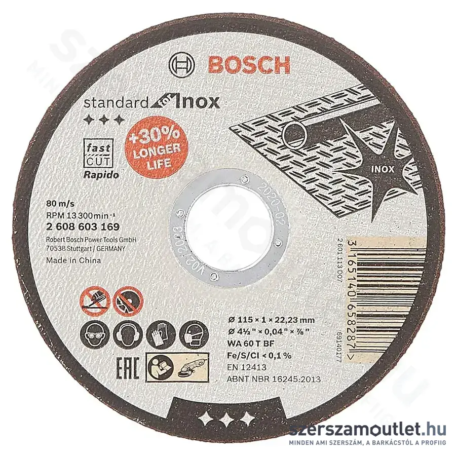 BOSCH Standard for Inox vágókorong 115x1,0mmx22,23mm (2608603169)