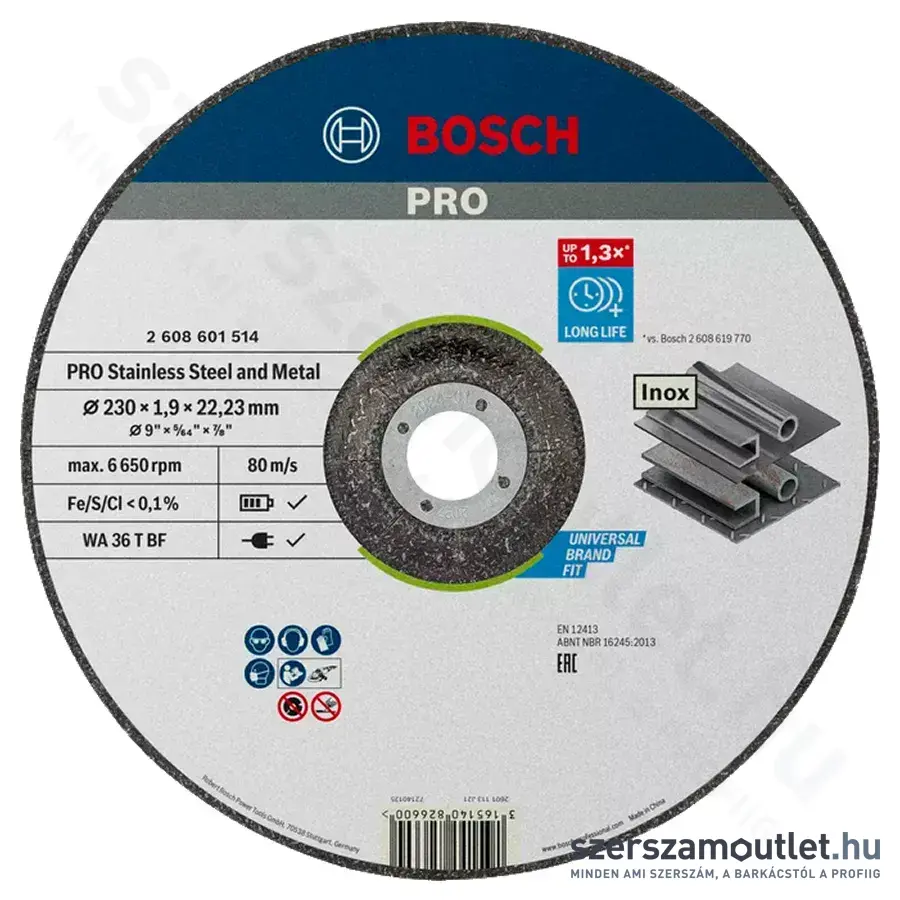 BOSCH Standard for Inox hajlított vágókorong 230x1,9x22,23mm (2608601514)