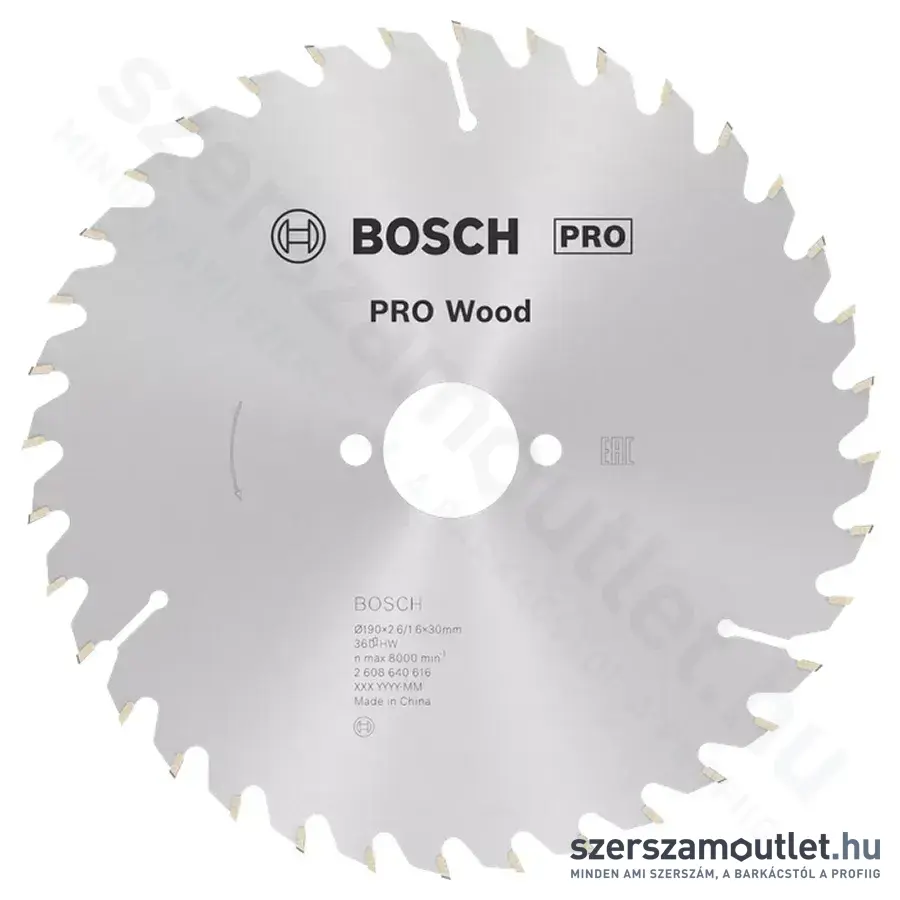 BOSCH Optiline Wood körfűrészlap kézi körfűrészekhez, 190x2,6/1,6x30mm 36 fog