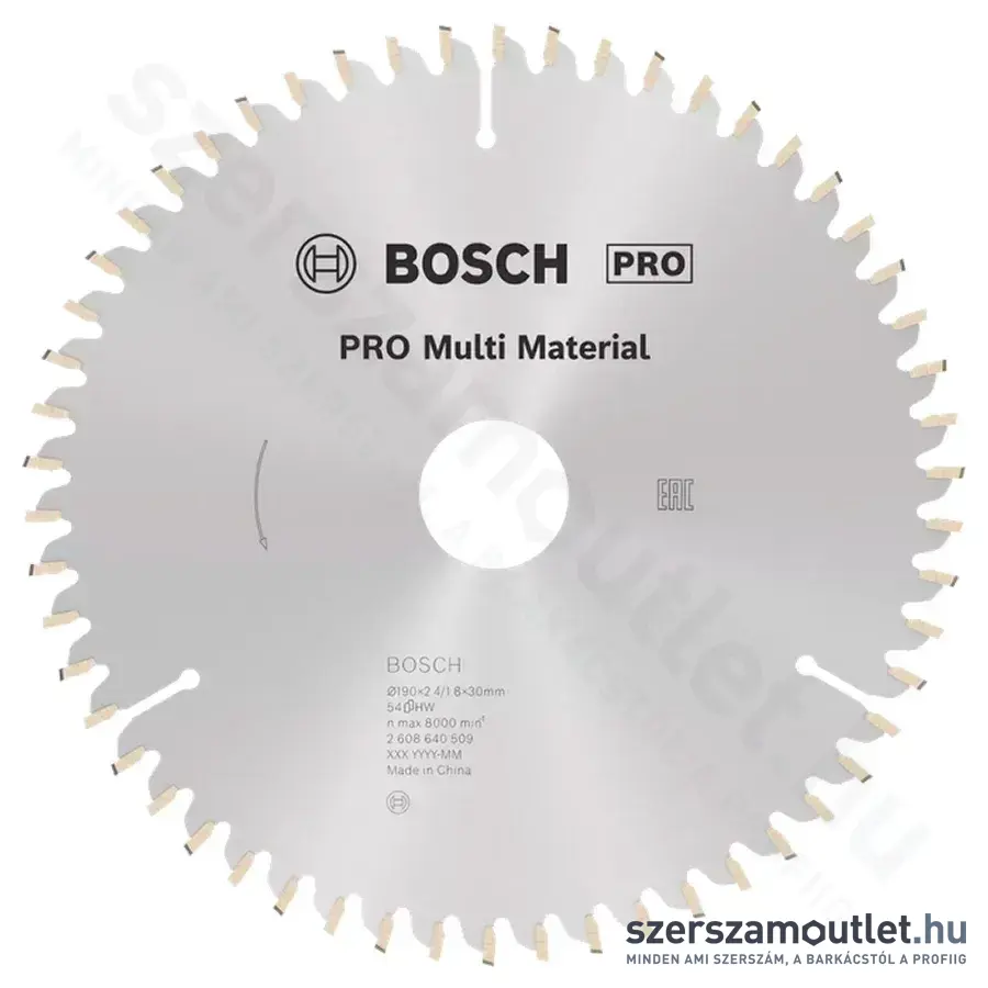 BOSCH Multi Material körfűrészlap kézi körfűrészhez, 190x2,4/1,8x30mm 54 fog, HLTCG