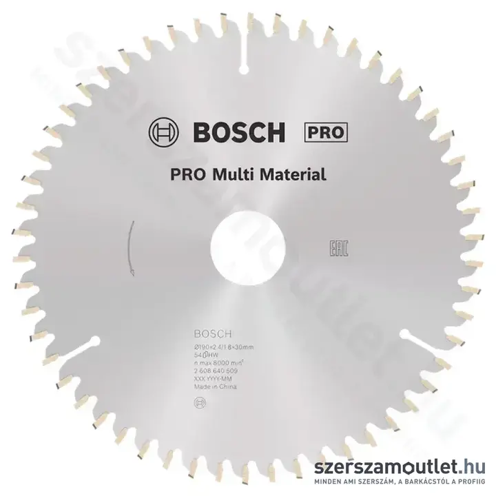 BOSCH Multi Material körfűrészlap kézi körfűrészhez, 190x2,4/1,8x30mm 54 fog, HLTCG
