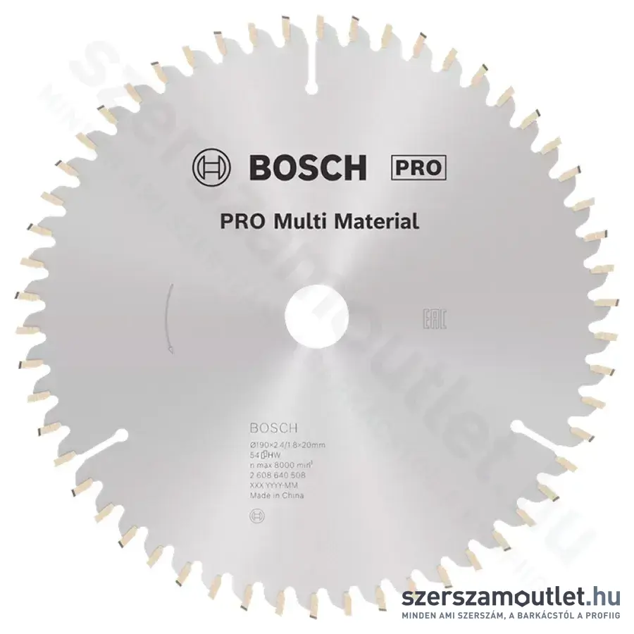 BOSCH Multi Material körfűrészlap kézi körfűrészhez, 190x2,4/1,8x20/16 54 fog, HLTCG