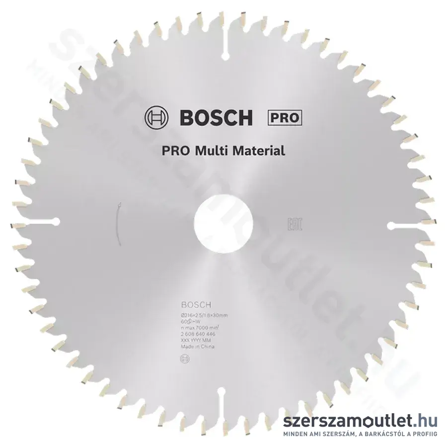 BOSCH Multi Material körfűrészlap gérvágó és asztali körfűrészhez, 216x2,5/1,8x30mm 60 fog, HLTCG