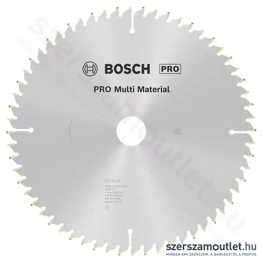 BOSCH Multi Material körfűrészlap gérvágó és asztali körfűrészhez, 254x3,2/2,5x30mm 60 fog, HLTCG