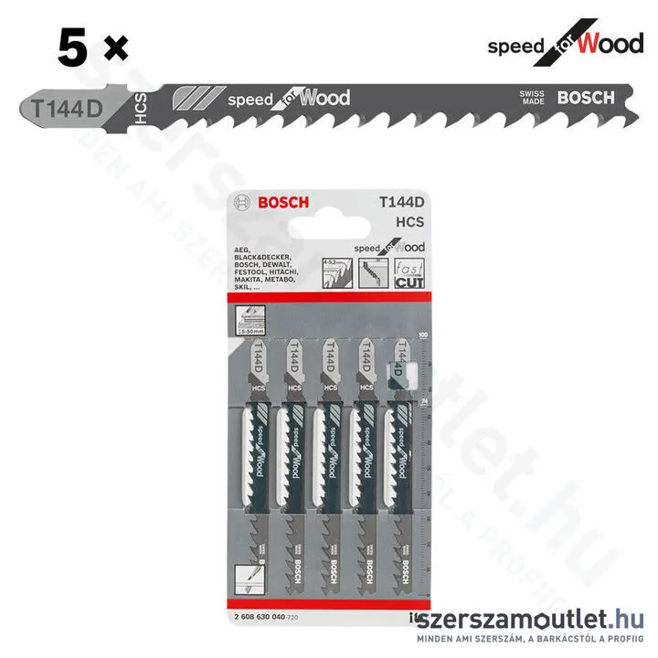 BOSCH T 144 D Speed for Wood szúrófűrészlap 100mm [5db/csomag] (2608630040)