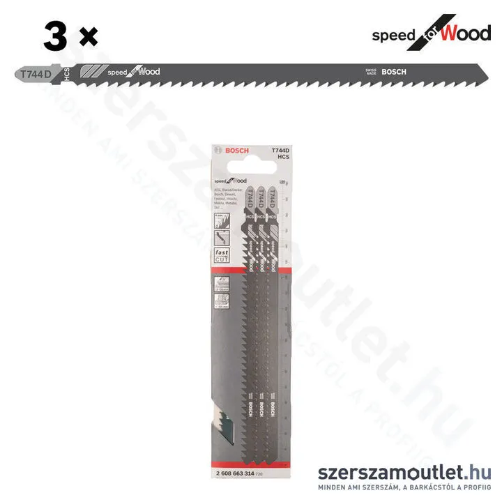 BOSCH T 744 D Speed for Wood szúrófűrészlap 180mm [3db/csomag] (2608663314)