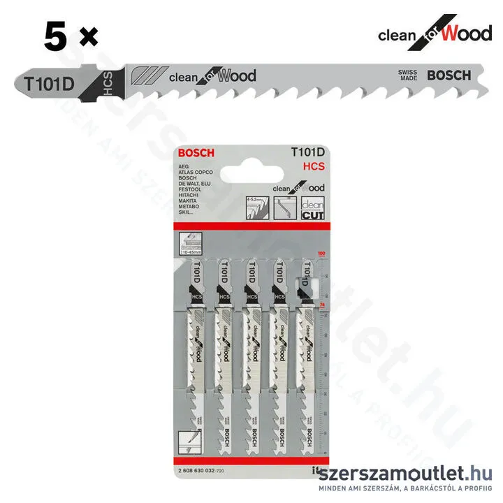 BOSCH T 101 D Clean for Wood szúrófűrészlap 100mm [5db/csomag] (2608630032)