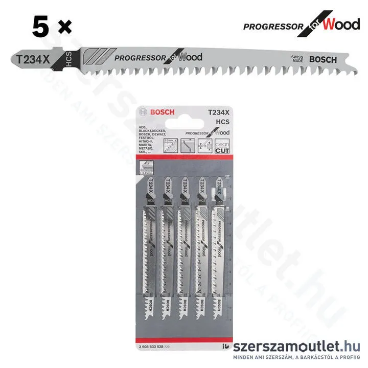 BOSCH T 234 X Progressor for Wood szúrófűrészlap 117mm [5db/csomag] (2608633528)