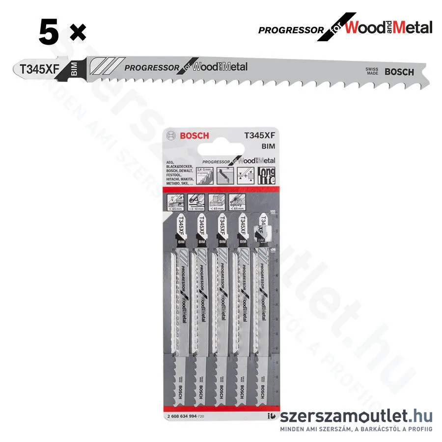BOSCH T 345 XF Progressor for Wood and Metal szúrófűrészlap 132mm [5db/csomag] (2608634994)