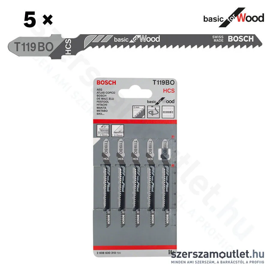 BOSCH T 119 BO Basic for Wood szúrófűrészlap 83mm [5db/csomag] (2608630310)