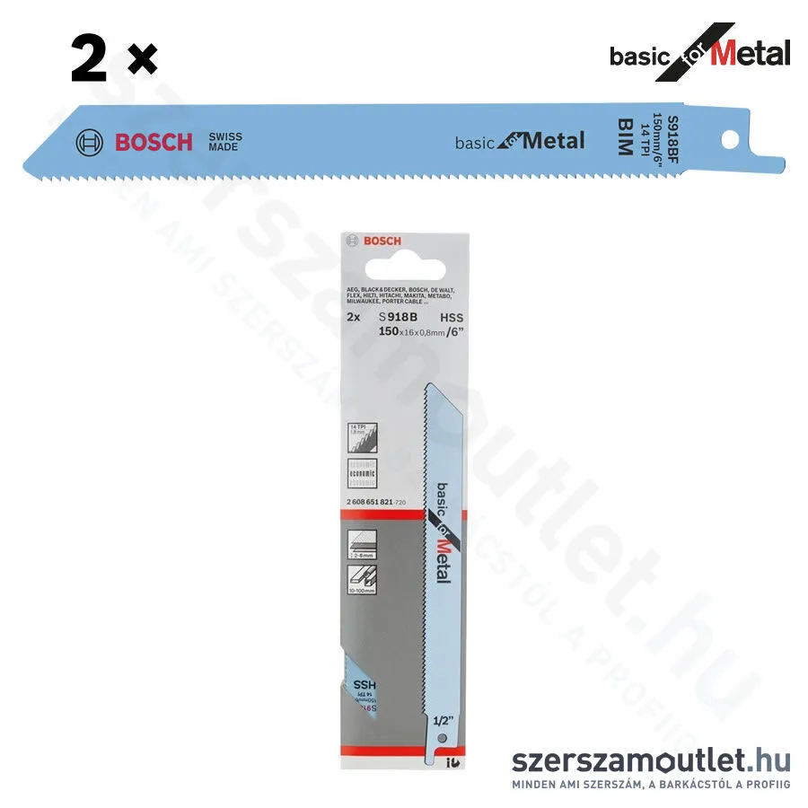 BOSCH S 918 BF Basic for Metal szablyafűrészlap 150x16x0,9mm [2db/csomag] (2608651821)