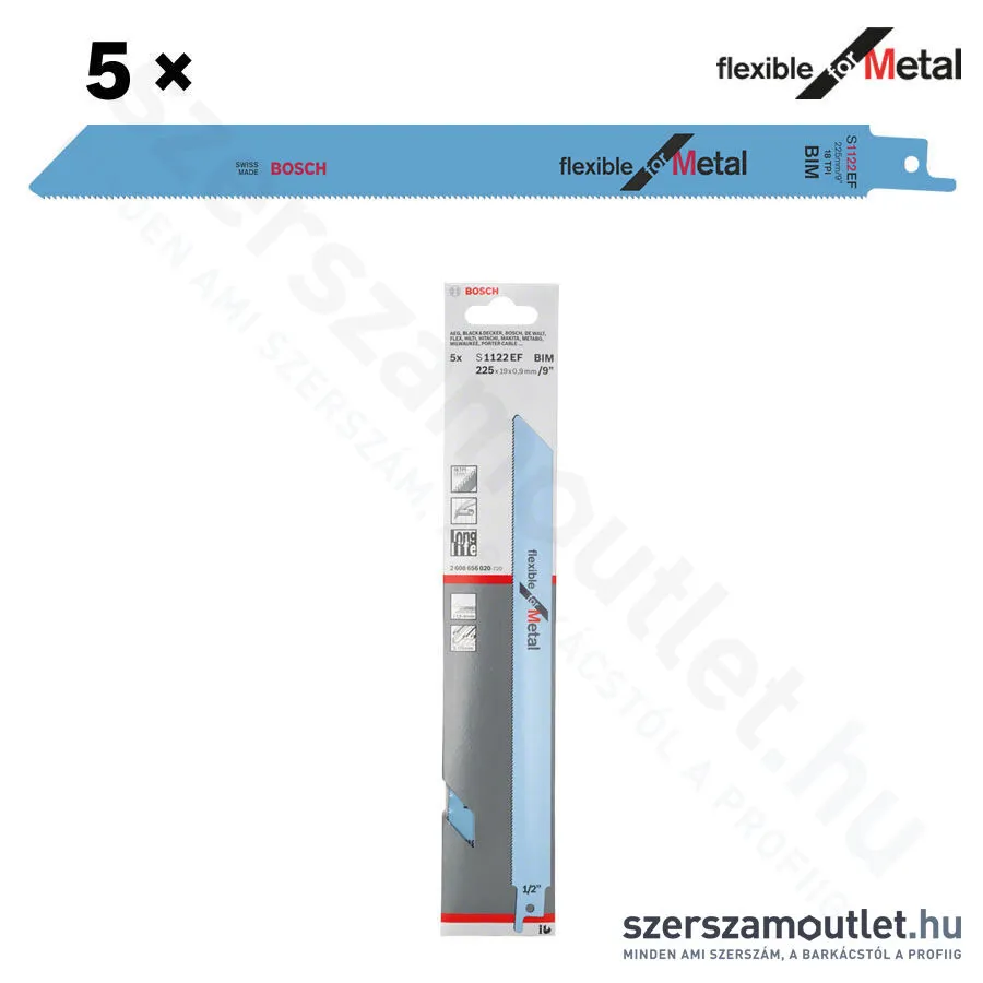 BOSCH S 1122 EF Flexible for Metal szablyafűrészlap 225x19x0,9mm [5db/csomag] (2608656020)