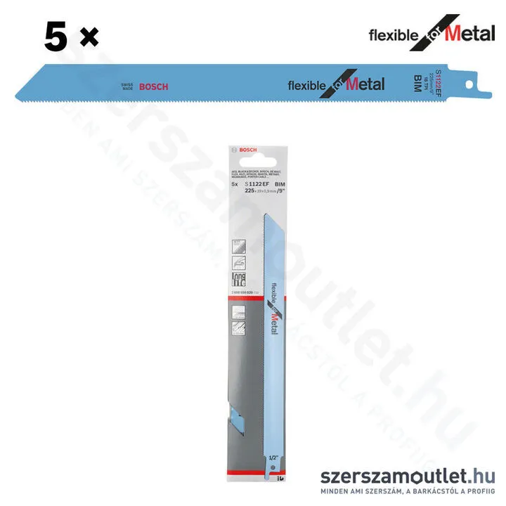 BOSCH S 1122 EF Flexible for Metal szablyafűrészlap 225x19x0,9mm [5db/csomag] (2608656020)