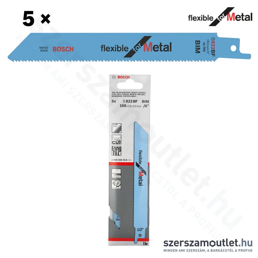 BOSCH S 922 BF Flexible for Metal szablyafűrészlap 150x19x0,9mm [5db/csomag] (2608656014)