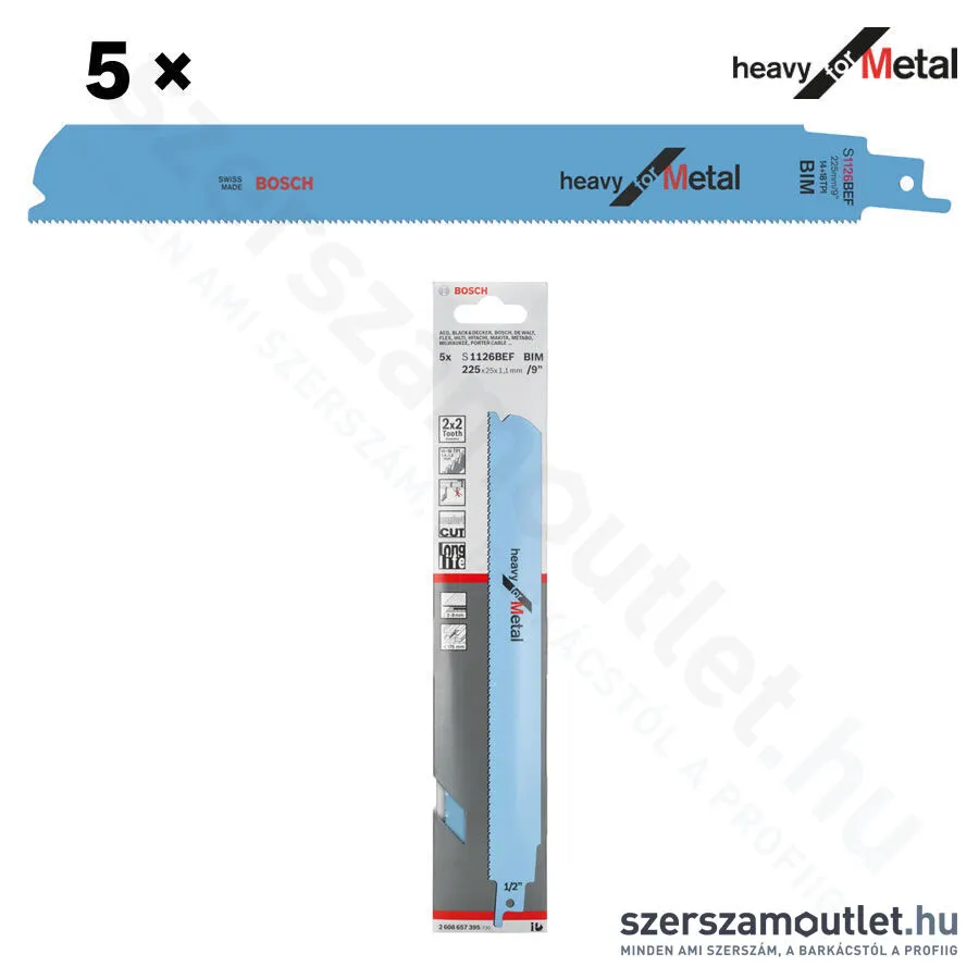 BOSCH S 1126 BEF Heavy for Metal szablyafűrészlap 225x25x1,1mm [5db/csomag] (2608657395)
