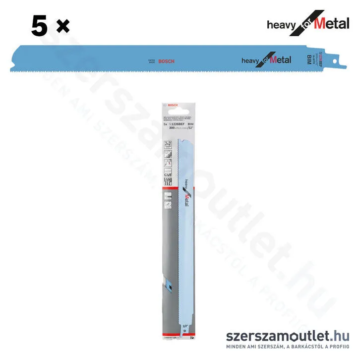BOSCH S 1226 BEF Heavy for Metal szablyafűrészlap 300x25x1,1mm [5db/csomag] (2608657396)