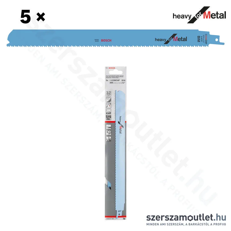 BOSCH S 1226 CHF Heavy for Metal szablyafűrészlap 300x25x1,1mm [5db/csomag] (2608657406)