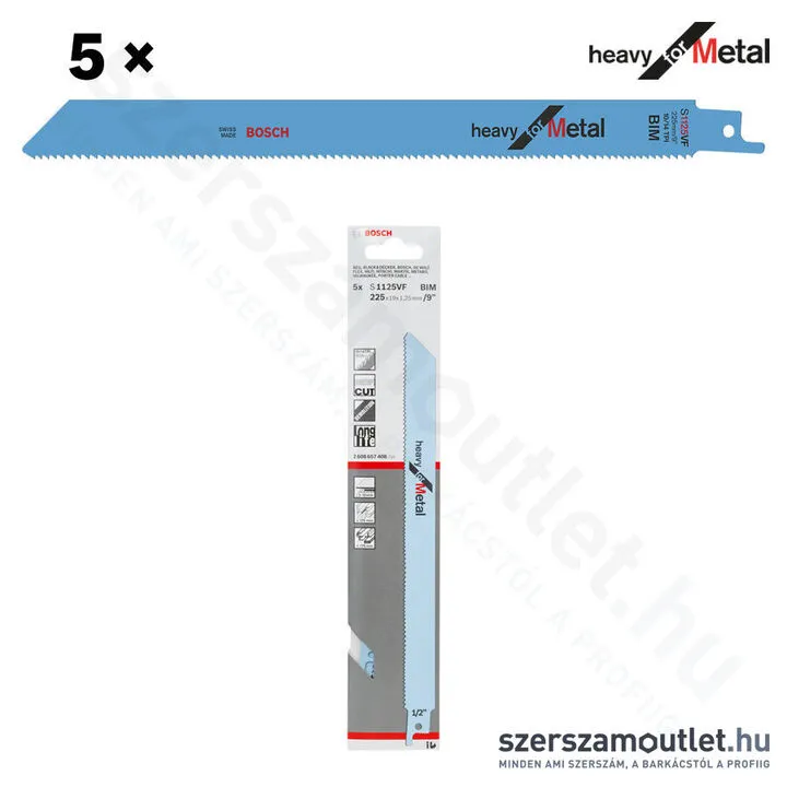 BOSCH S 1125 VF Heavy for Metal szablyafűrészlap 225x19x1,25 [5db/csomag] (2608657408)