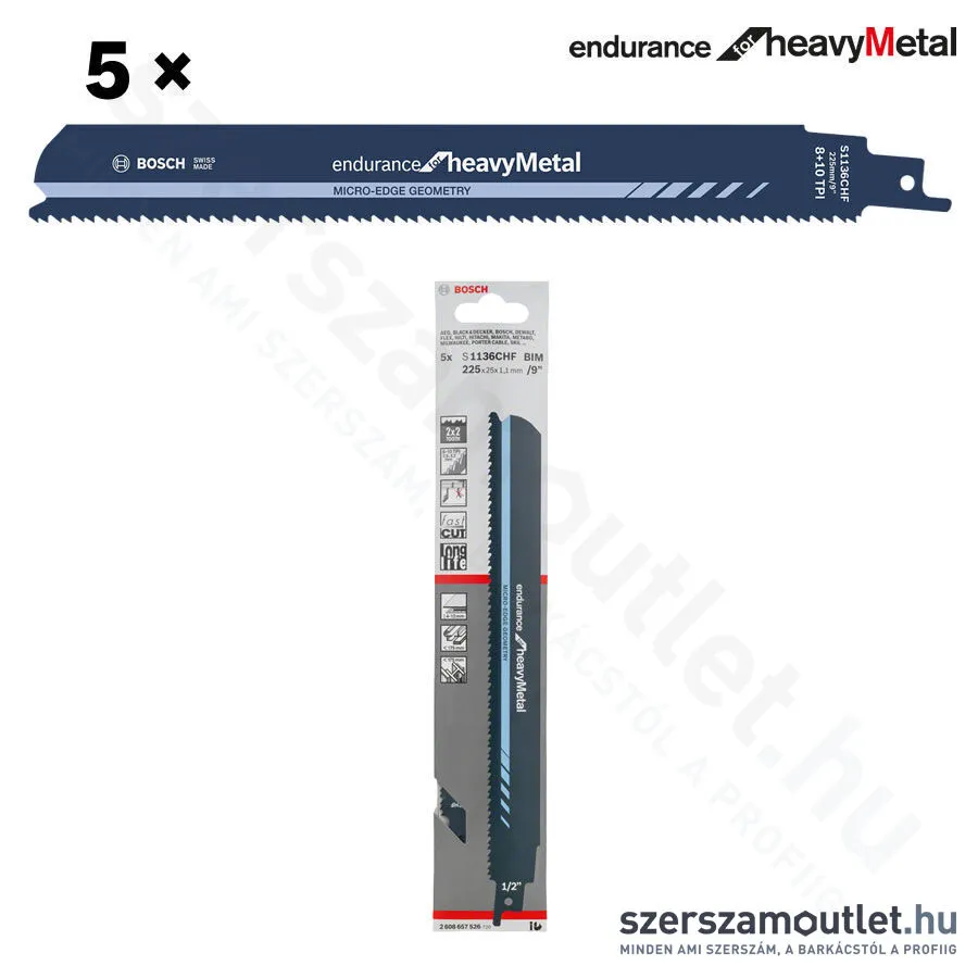 BOSCH S 1136 CHF Endurance for Heavy Metal szablyafűrészlap 225x25x1,1mm [5db/csomag] (2608657526)