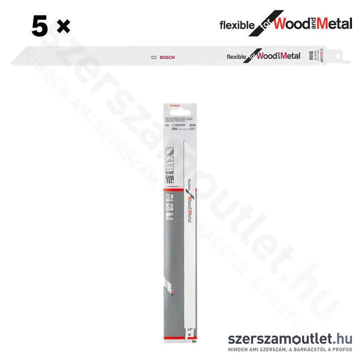 BOSCH S 1222 VF Flexible for Wood and Metal szablyafűrészlap 300x19x0,9mm [5db/csomag] (2608656022)