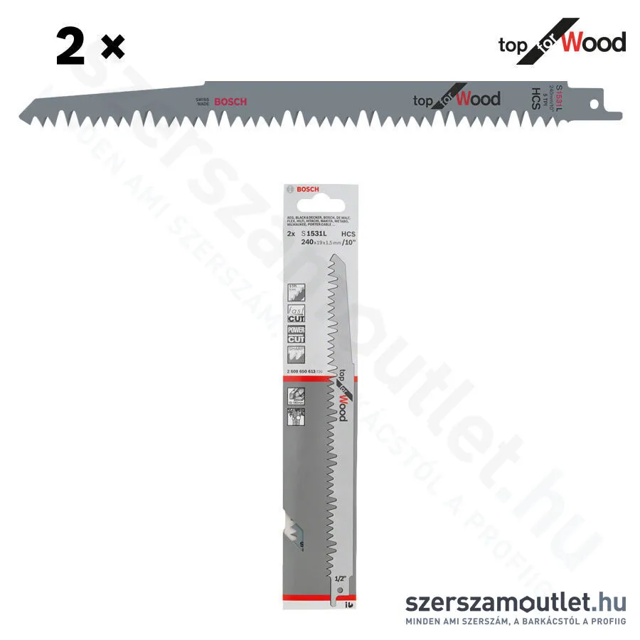 BOSCH S 1531 L Top for Wood szablyafűrészlap 240x19x1,5mm [2db/csomag] (2608650613)