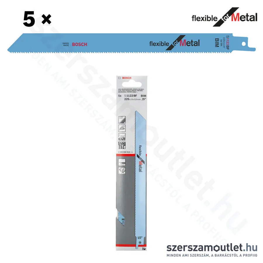 BOSCH S 1122 BF Flexible for Metal szablyafűrészlap 225x19x0,9mm [5db/csomag] (2608656019)