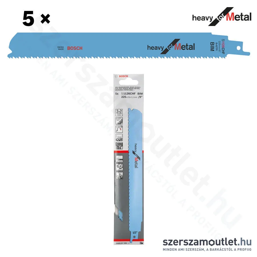 BOSCH S 1126 CHF Heavy for Metal szablyafűrészlap 225x25x1,1mm [5db/csomag] (2608657398)